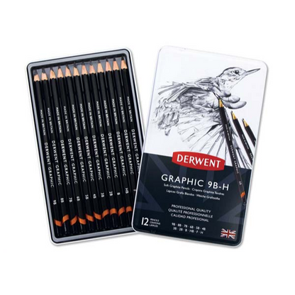 White Smoke Derwent Graphic Pencils, Soft, Tin 12 Pencils