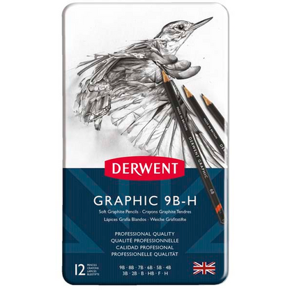 White Smoke Derwent Graphic Pencils, Soft, Tin 12 Pencils