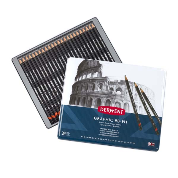 White Smoke Derwent Graphic Pencils Tin 24 Pencils