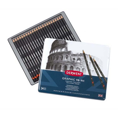 White Smoke Derwent Graphic Pencils Tin 24 Pencils
