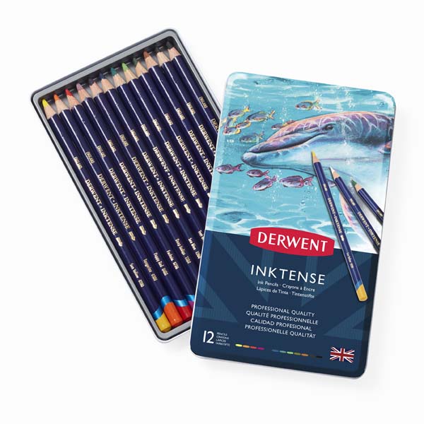 White Smoke Derwent Inktense Pencils, Tin 12 Pencils