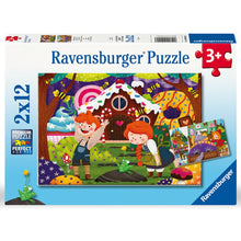 Fairytales jigsaw puzzle box with colorful fairy tale art and two children in a garden