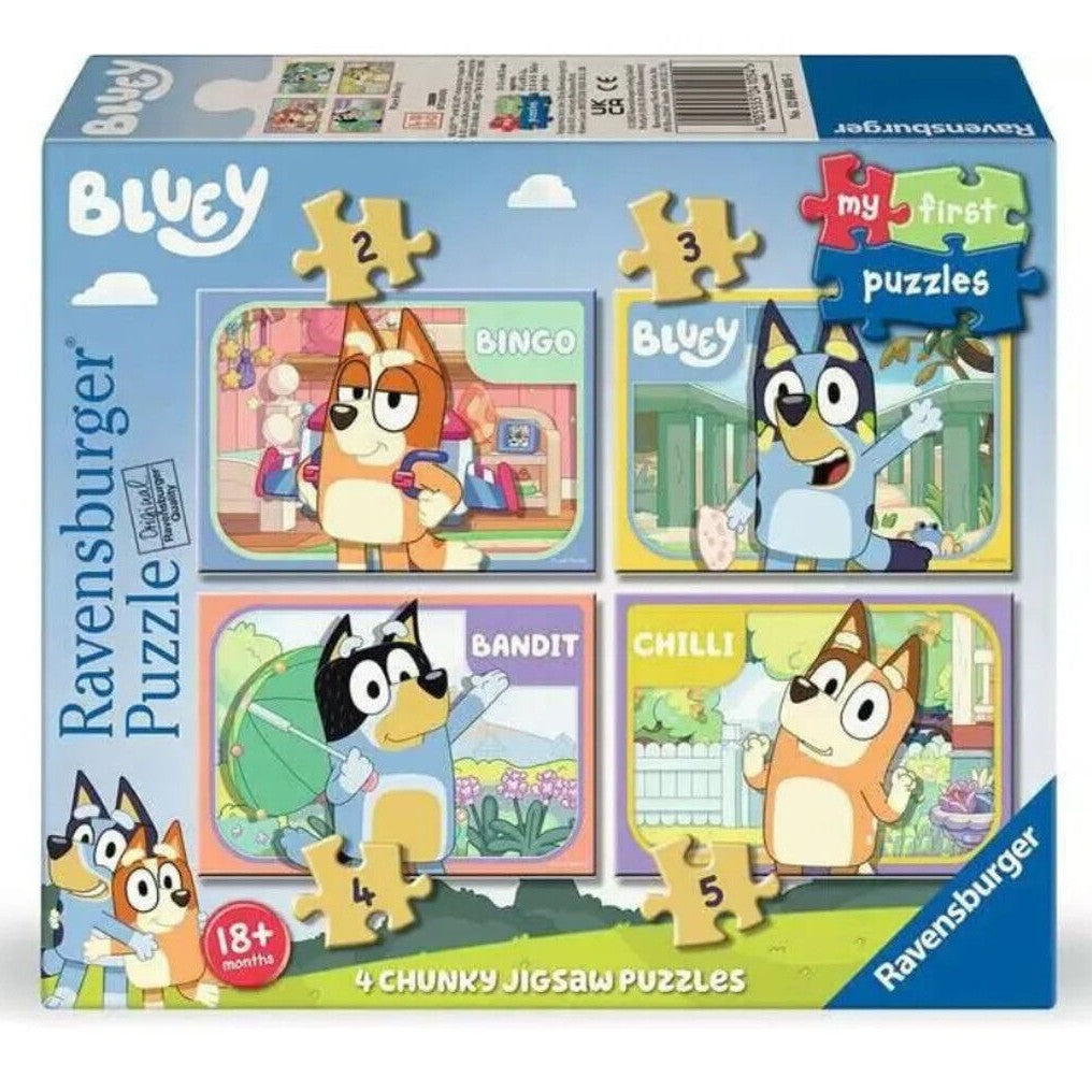 Kids 4 chunky jigsaw puzzle box set with Bluey and friends, multi-piece design