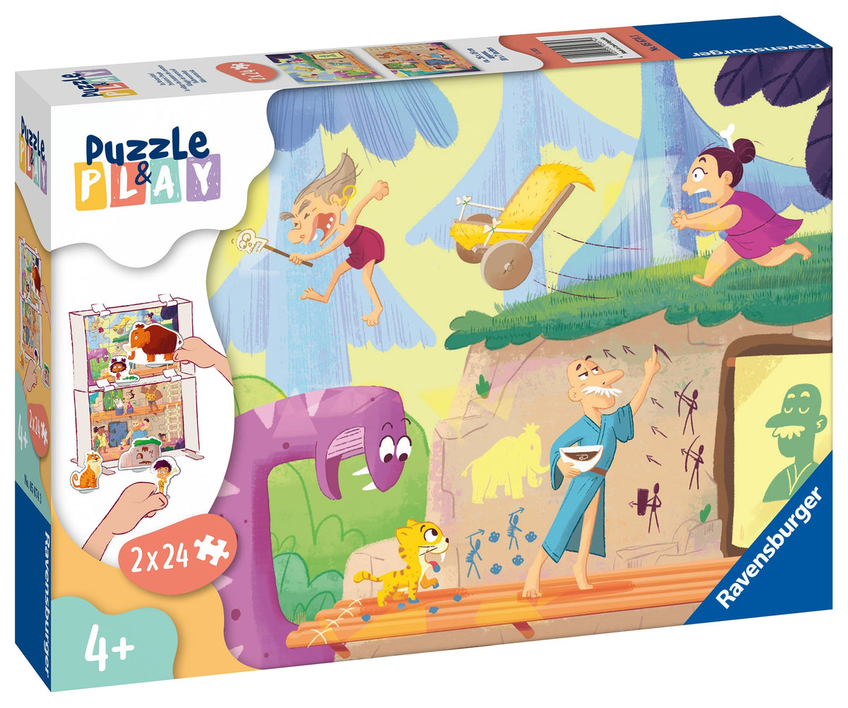 Ravensburger Puzzle Play 2x24-piece prehistoric people jigsaw puzzle box, age 4+
