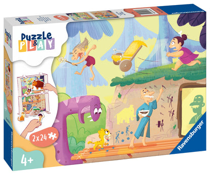 Ravensburger Puzzle Play 2x24-piece prehistoric people jigsaw puzzle box, age 4+
