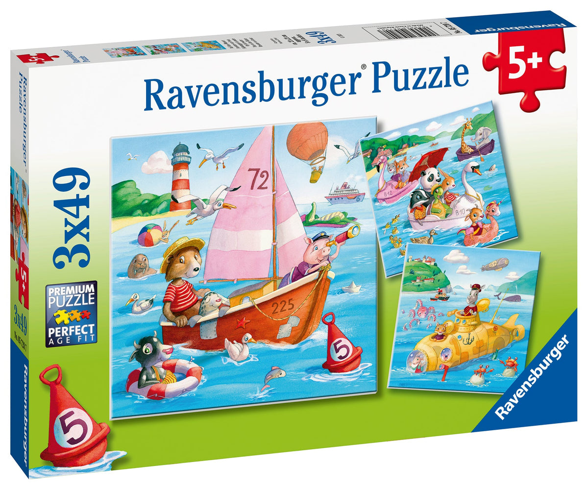 Ravensburger puzzle box with sea-animal scenes, 5+ and 3x49 piece set