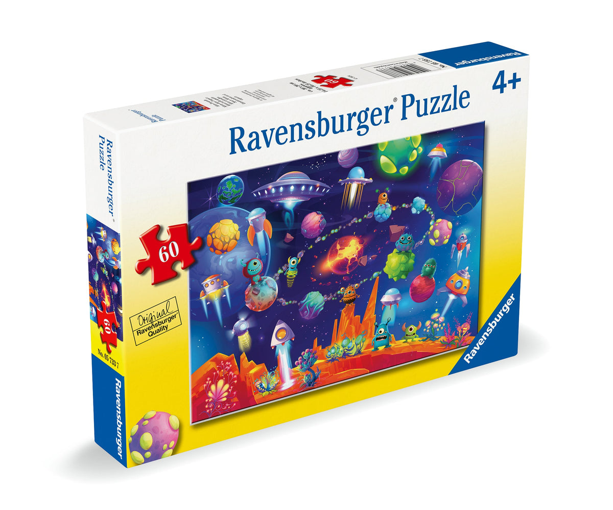 Ravensburger 60-piece space aliens jigsaw puzzle box, 4+ age label