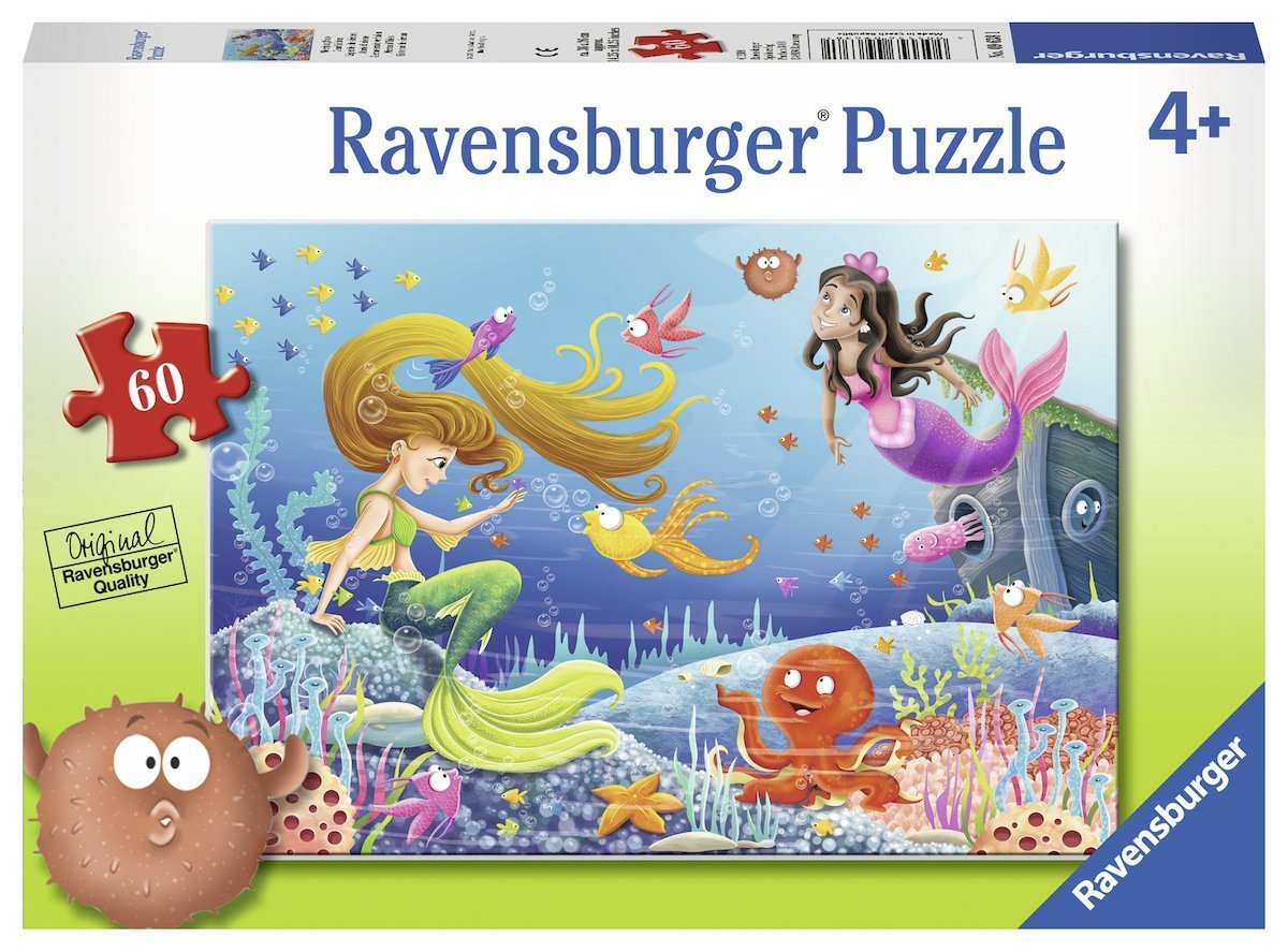 Mermaid tales 60-piece jigsaw puzzle box with colorful underwater mermaid artwork