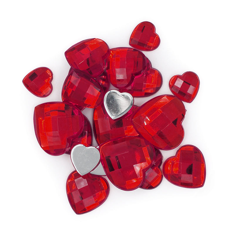 Rhinestone Gems Hearts Asstd Red 25Pc