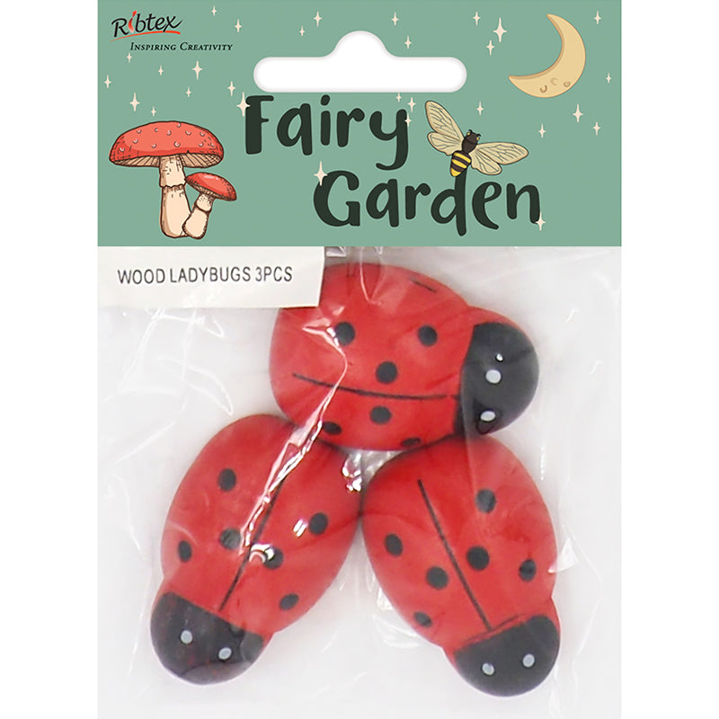 Lavender Fairy Garden Wood Ladybugs, 3pcs Fairy Garden