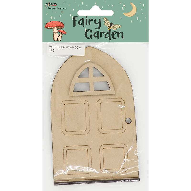 Tan Fairy Garden Wood Door W/ Window, 1pc Fairy Garden
