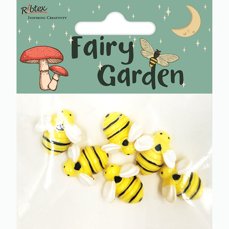 Seashell Fairy Garden Mini Resin Plastic Bees, 6pc Fairy Garden
