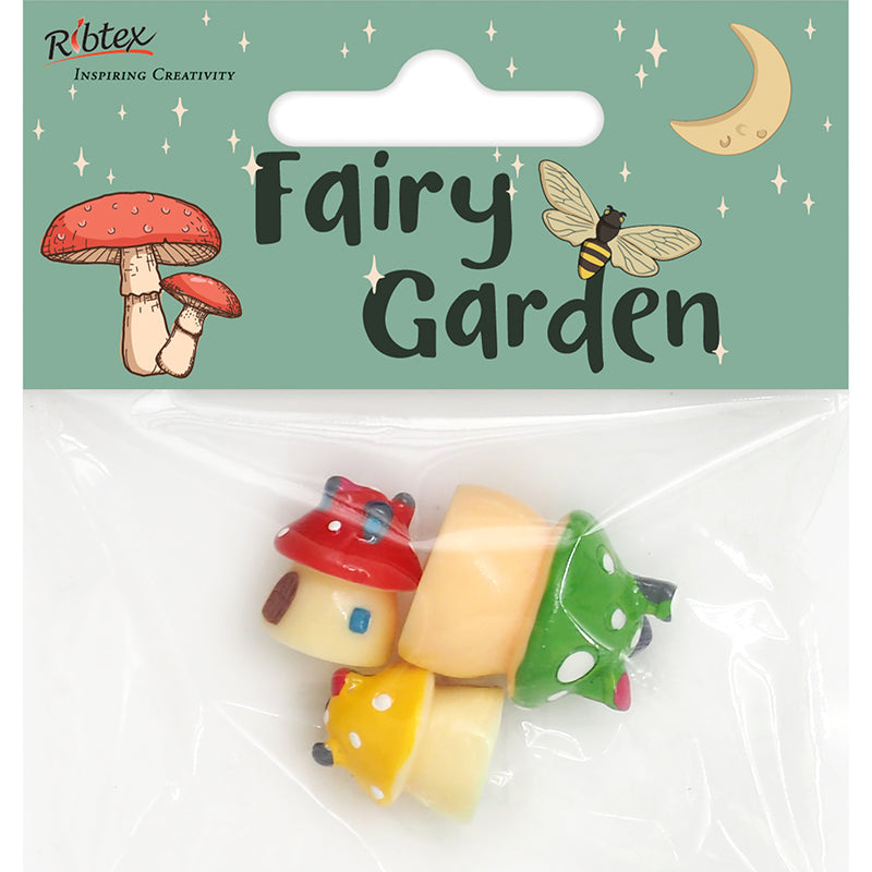 White Smoke Fairy Garden Mini Resin Mushroom Houses, 3pc Fairy Garden