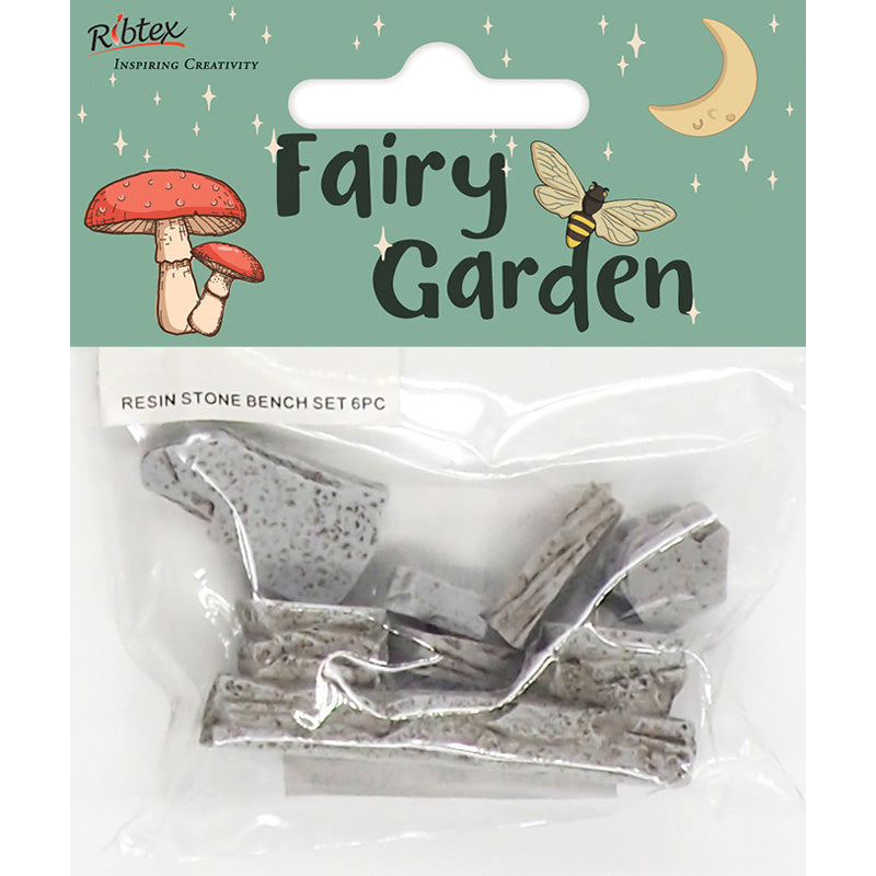 Lavender Fairy Garden Resin Stone Bench Set, 6pc Fairy Garden