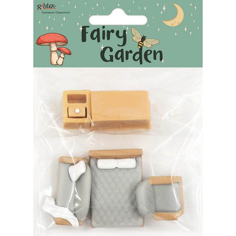 White Smoke Fairy Garden Bedroom Set Grey Oak, 5pc Fairy Garden