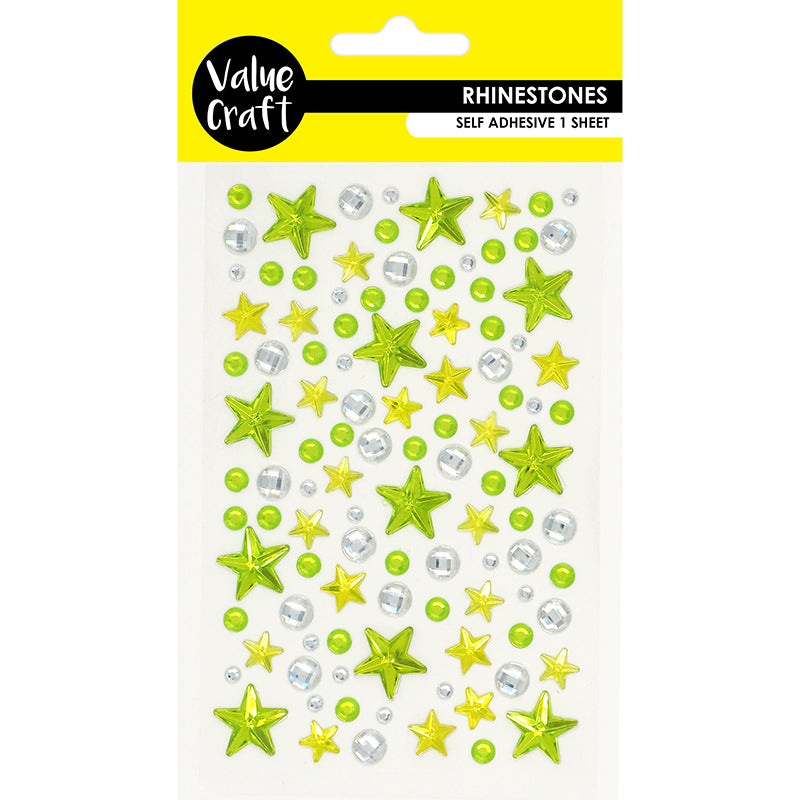 Craft Rhinestone Stars  Green Silver 1Sh