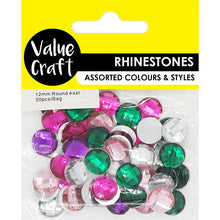 Rhinestones Round 12Mm Asst 50Pcs