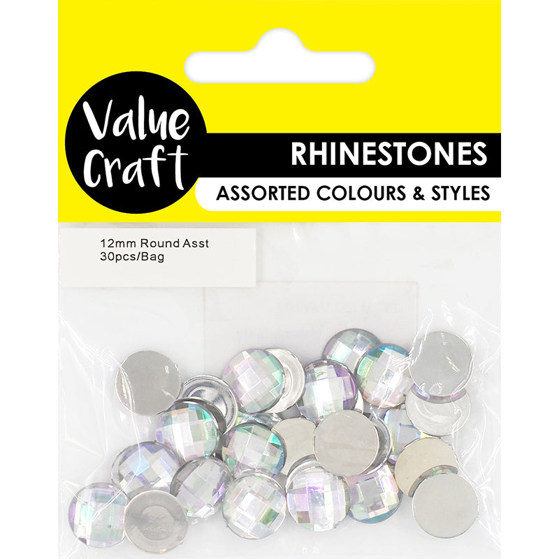 Rhinestones Round 12Mm  Asst Ab 30Pcs