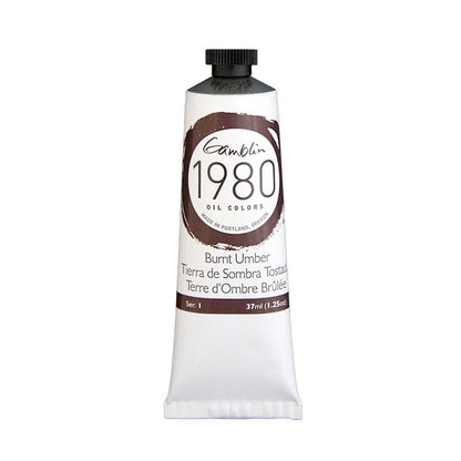 Gamblin 1980 Oil Paint, Burnt Umber, S1, 37ml