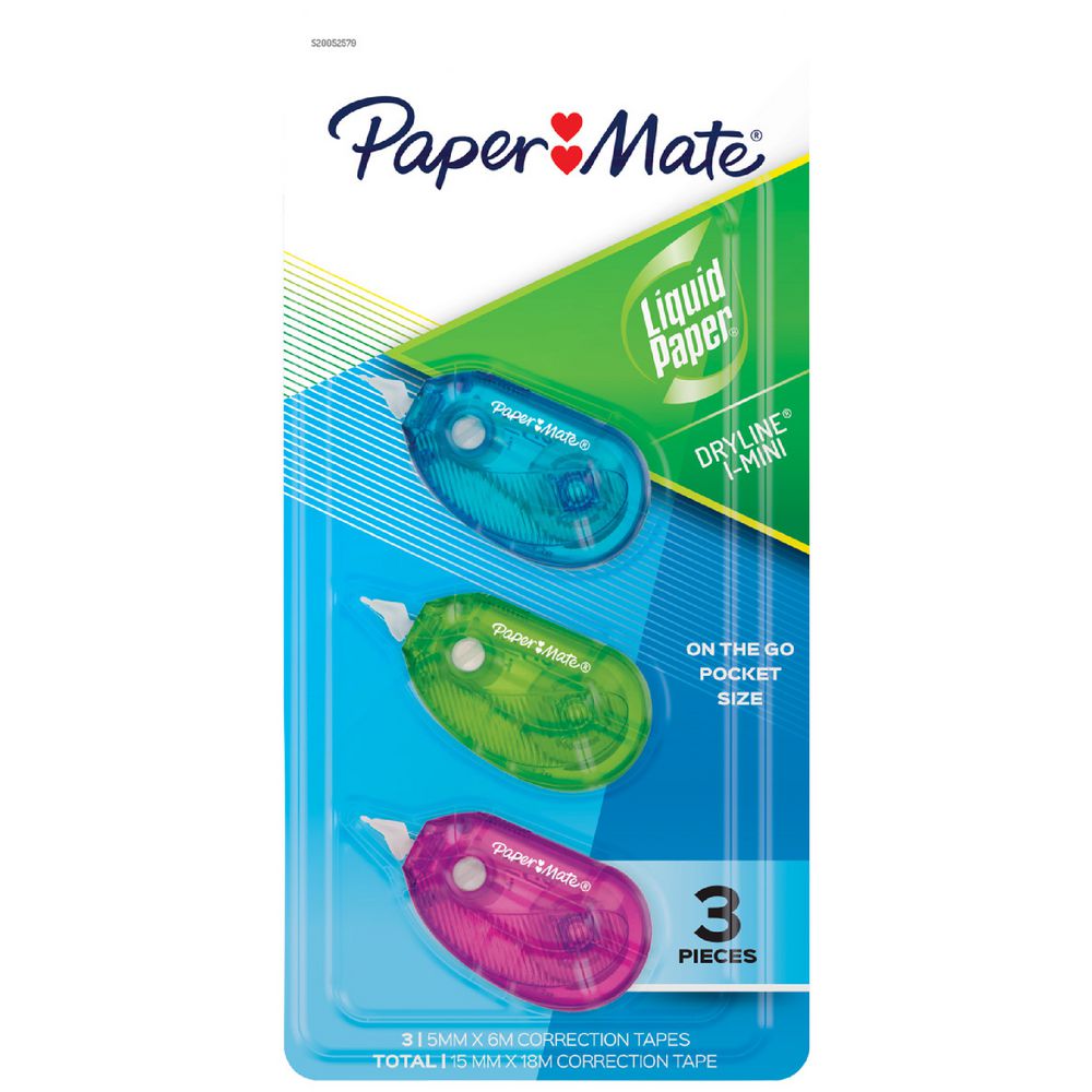White Smoke Liquid Paper Dryline i-mini Correction Tape 5mm x 6m - 3 Pack Correction