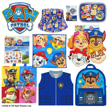 Paw Patrol showbag contents with logo, character artwork, and matching accessories