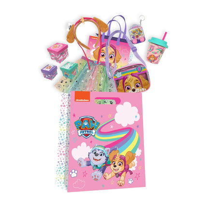 Pink Paw Patrol Skye showbag with character bag, purse, drink bottle and mini items