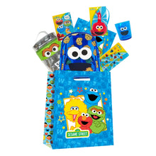 Sesame Street blue showbag with Elmo, Big Bird, and Cookie Monster character graphics