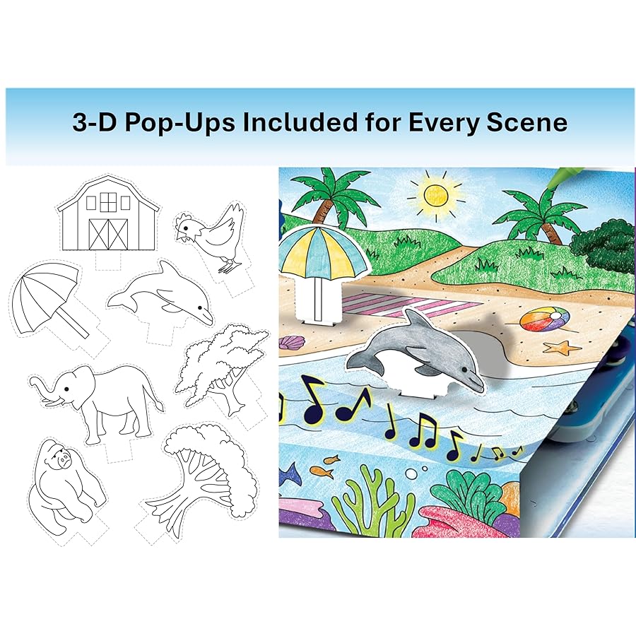 Snap Circuits Snap & Draw box showing 3-D pop-up scenes and dolphin craft