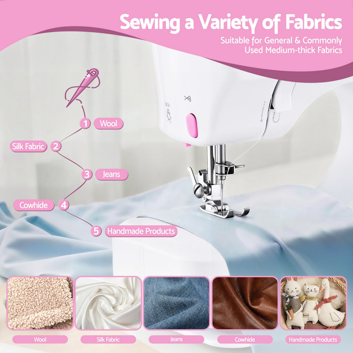Light Gray Devanti 12 Stitches Mini Sewing Machine for Beginners Portable Sewing Machine Kit with LED Lights Home & Garden > Hobbies > Arts & Crafts