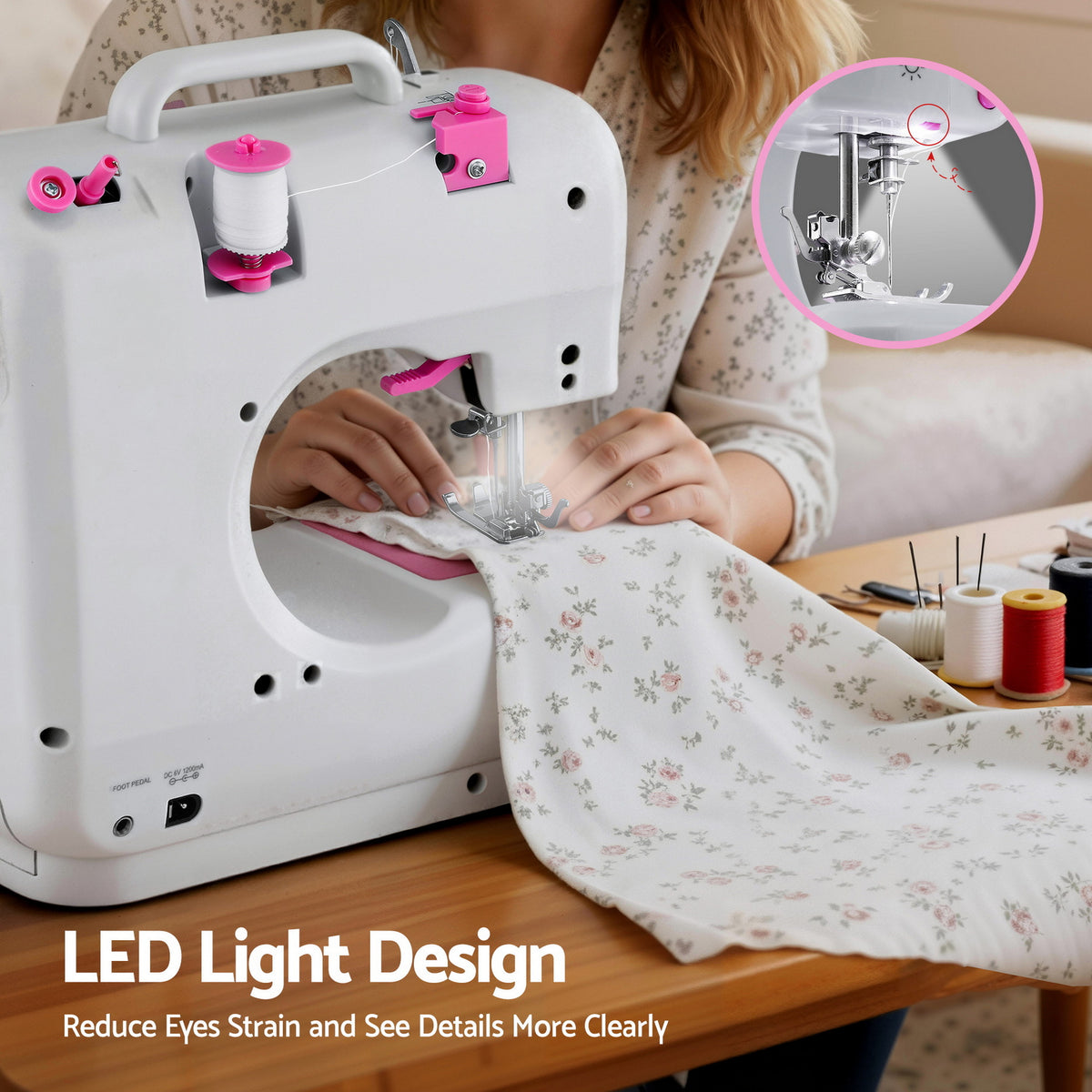 Gray Devanti 12 Stitches Mini Sewing Machine for Beginners Portable Sewing Machine Kit with LED Lights Home & Garden > Hobbies > Arts & Crafts