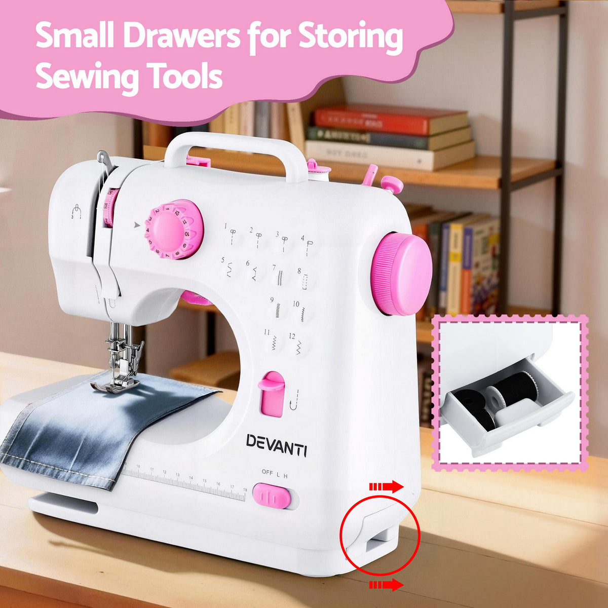 White Smoke Devanti 12 Stitches Mini Sewing Machine for Beginners Portable Sewing Machine Kit with LED Lights Home & Garden > Hobbies > Arts & Crafts
