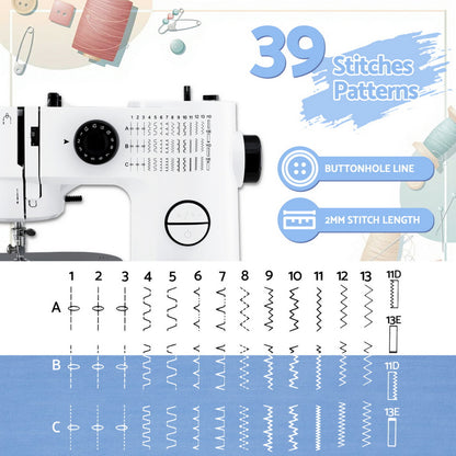 White Smoke Devanti 39 Stitches Mini Sewing Machine Portable Sewing Machine Kit Home & Garden > Hobbies > Arts & Crafts