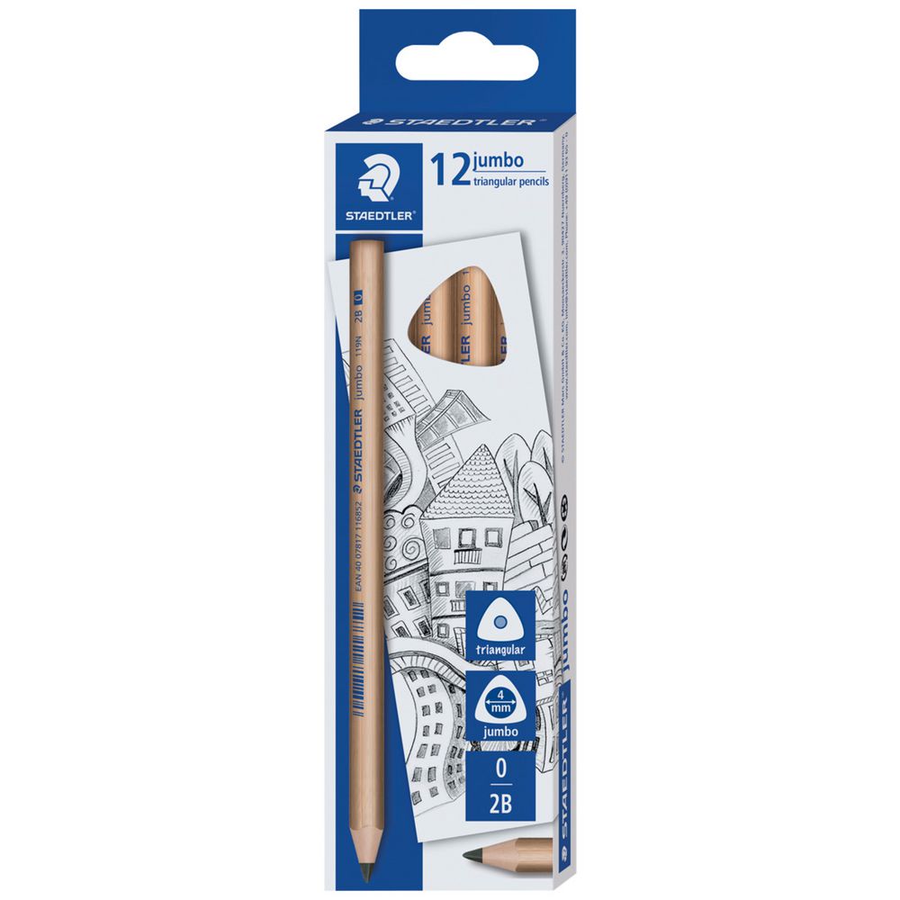 Gray Staedtler Natural Jumbo Triangular Graphite Pencils 2B - 12 Pack Graphite Pencils