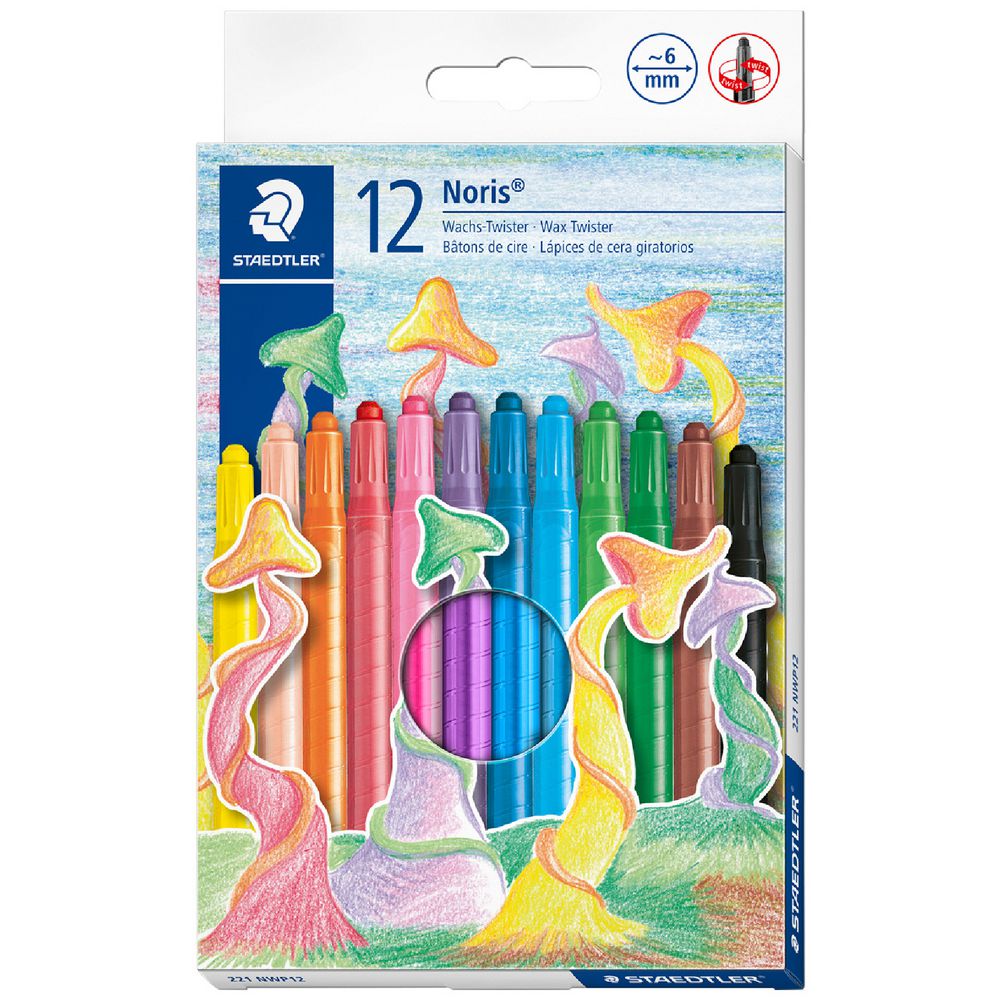 White Smoke Staedtler Noris Wax Twister Crayons, Assorted Colours - 12 Pack Crayons