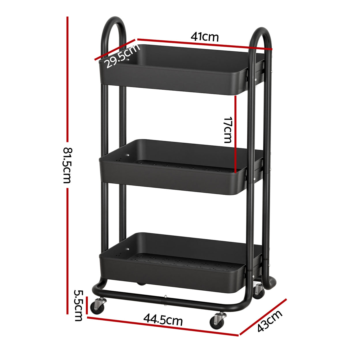 White Smoke Artiss Storage Trolley Kitchen Cart 3 Tiers Rack Shelf Organiser Wheels Black Furniture > Dining > Kitchen & Dining Trolleys