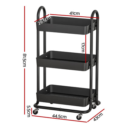 White Smoke Artiss Storage Trolley Kitchen Cart 3 Tiers Rack Shelf Organiser Wheels Black Furniture > Dining > Kitchen & Dining Trolleys