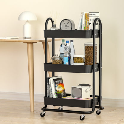 Light Gray Artiss Storage Trolley Kitchen Cart 3 Tiers Rack Shelf Organiser Wheels Black Furniture > Dining > Kitchen & Dining Trolleys