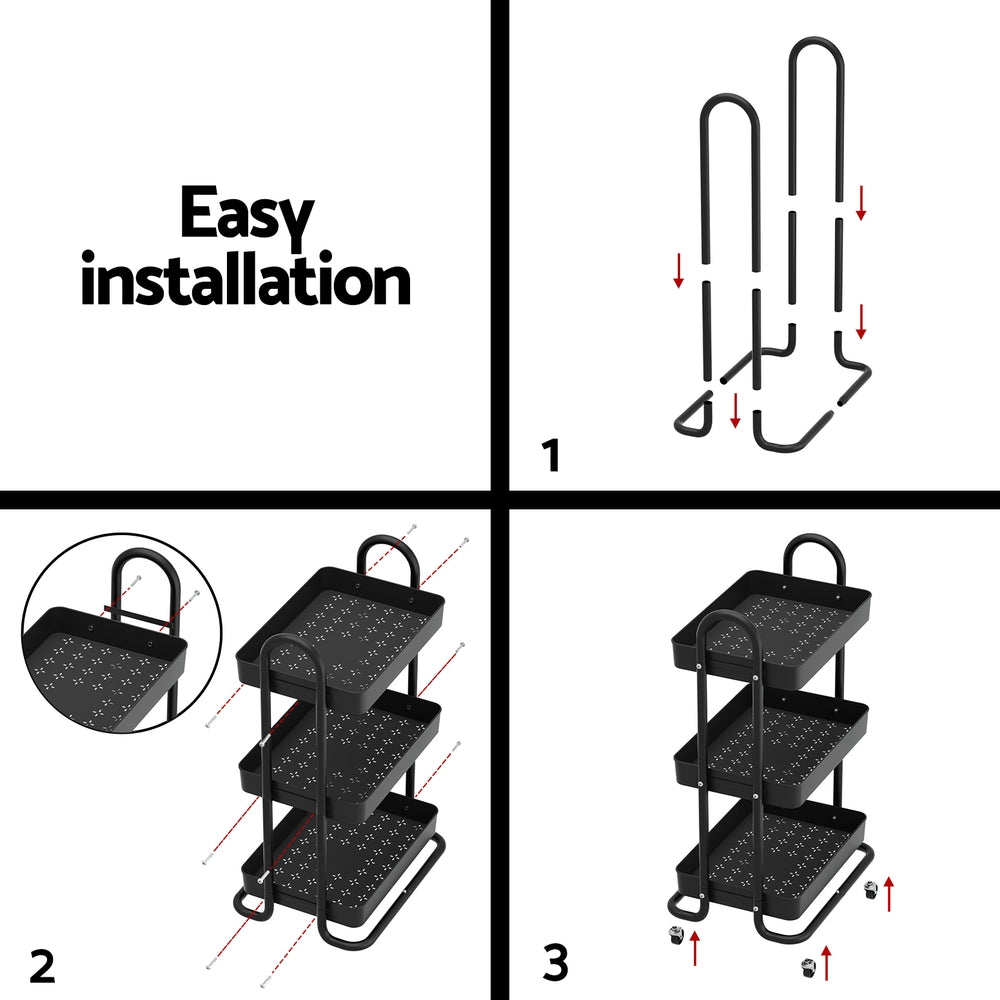 White Smoke Artiss Storage Trolley Kitchen Cart 3 Tiers Rack Shelf Organiser Wheels Black Furniture > Dining > Kitchen & Dining Trolleys