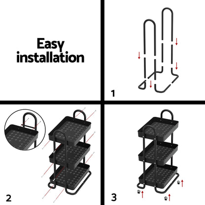 White Smoke Artiss Storage Trolley Kitchen Cart 3 Tiers Rack Shelf Organiser Wheels Black Furniture > Dining > Kitchen & Dining Trolleys
