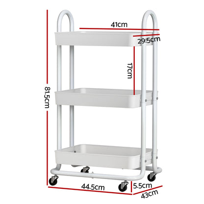 White Smoke Artiss Storage Trolley Kitchen Cart 3 Tiers Rack Shelf Organiser Wheels White Furniture > Dining > Kitchen & Dining Trolleys