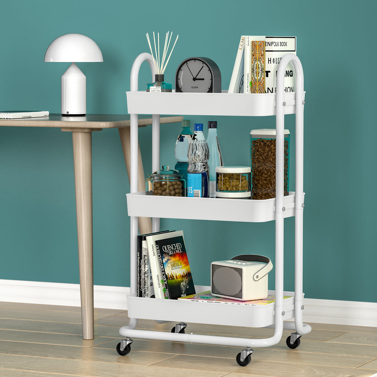 Dim Gray Artiss Storage Trolley Kitchen Cart 3 Tiers Rack Shelf Organiser Wheels White Furniture > Dining > Kitchen & Dining Trolleys