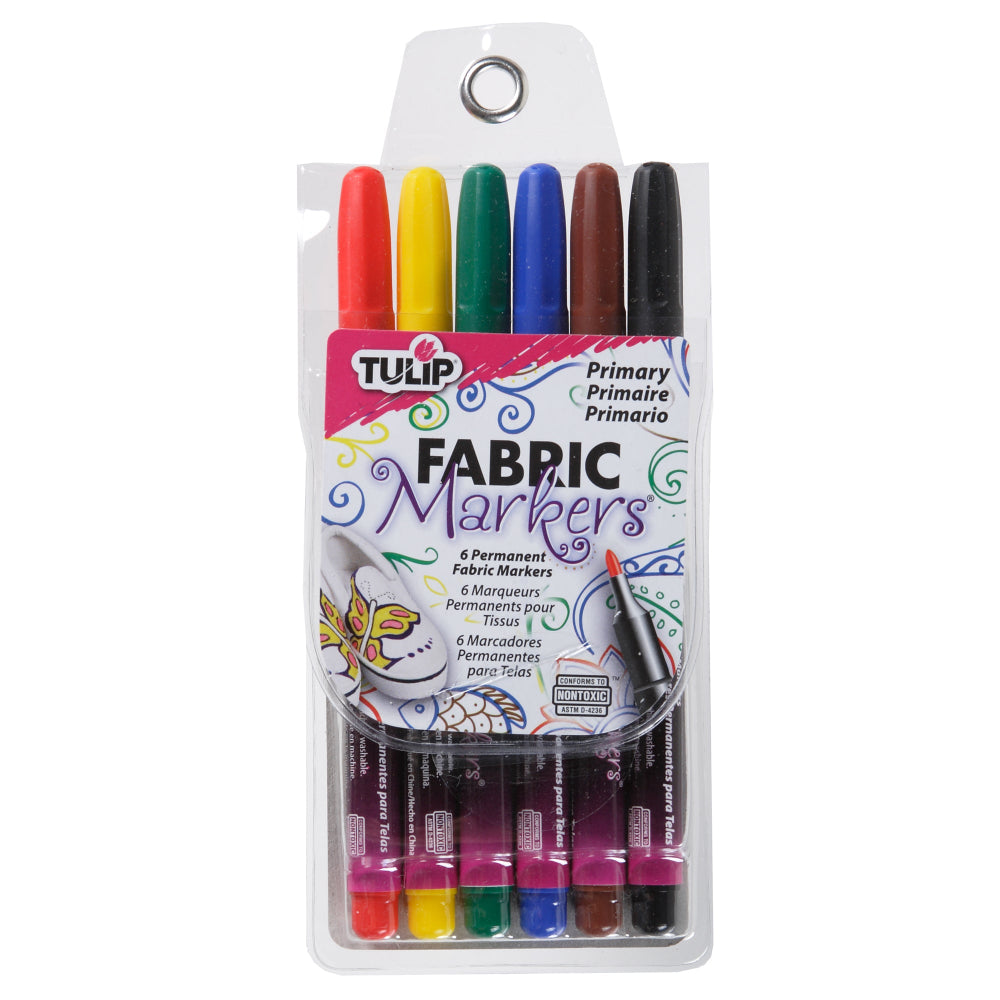 White Smoke Tulip Fine Tip Fabric Markers, Primary Colours, 6Pk Paint Markers