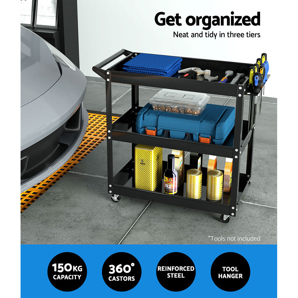 White Smoke Giantz 3-Tier Tool Cart Trolley Workshop Garage Storage Organizer Black Sports & Fitness > Bikes & Accessories > Bicycle Stands & Storage