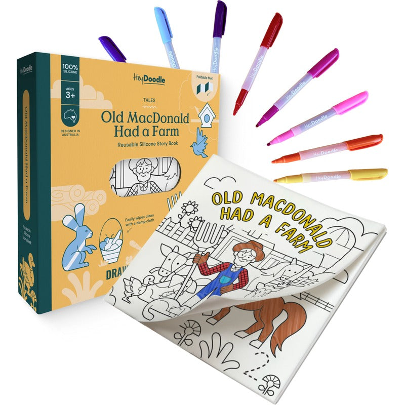 White Smoke HeyDoodle Old MacDonald Had a Farm Tales - Reusable Colouring Book Kids Colouring Books