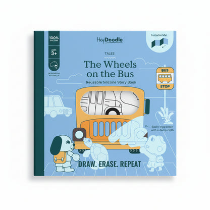Sky Blue HeyDoodle Wheels On The Bus Tales - Reusable Colouring Book Kids Colouring Books
