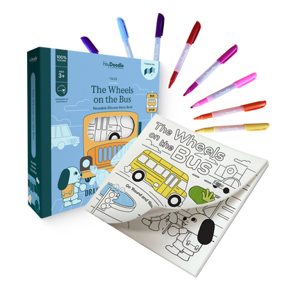 Black HeyDoodle Wheels On The Bus Tales - Reusable Colouring Book Kids Colouring Books