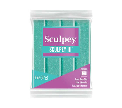 Medium Aquamarine Sculpey III Modelling Clay, 57g, Turquoise Glitter Modelling Clay