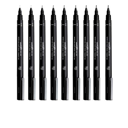 White Smoke UNI PIN Fineliner, Assorted Nib Sizes, Black Ink, Pk12 Pens and Markers