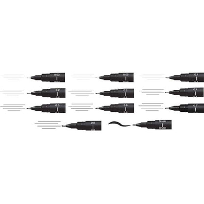 White Smoke UNI PIN Fineliner, Assorted Nib Sizes, Black Ink, Pk12 Pens and Markers