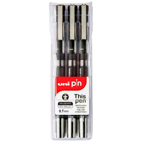 Lavender UNI PIN Fineliner, 0.7mm, Black Ink, Pk3 Pens and Markers
